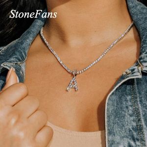 Pendanthalsband Stonefans A-Z Custom Rhinestone Tennis Chain Letter Necklace For Women Men Hiphop Jewelry Alphabet Choker Chainpendant