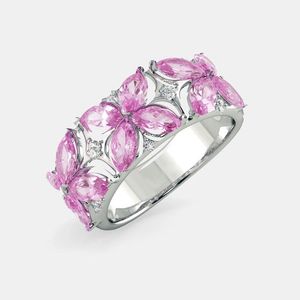 Cluster Rings Fashion Jewelry Filled Charming Wedding Promise Inlay Pink Zircon Flower Finger Ring For Women Anniversary / Birthday GiftClus