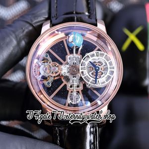 2022 Astronomia Tourbillon Swiss Quartz Mens Assista Rose Gold Steel Case Sky Skeleton 3D Globe Dial (não