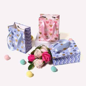 Gift Wrap Tote Bag Boxes Bronzing prickar Handiga pappersförvaringspåsar för bröllopsförpackning Candy Cake Box Portable Party Birthday SuppliesGift