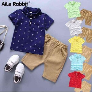 2019 Summer New Cotton Boy Suits Casual Cotton Boy Kids Wear Baby T -shirt + Shorts Pants 2 Conjunced Wardrobe Parts G220509