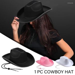 Berets Farben Cowboyhut Saum Filz Cowgirl Prinzessin gebunden Western Party Cap Geschenk Geburtstag E7N5Berets