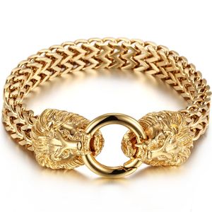 Gold Wolf Lion Head Armband Rostfritt stål Mäns vänskapsarmband för man gotiska skalle män smycken dropshipping hans gåvor 200928