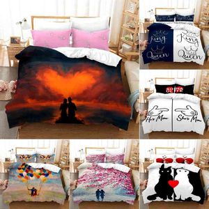 Para kołdry król i składka na łóżku 3 sztuki romantyczne Walentynki przedstawiają czarną białą kołdrę w pełnym rozmiarze