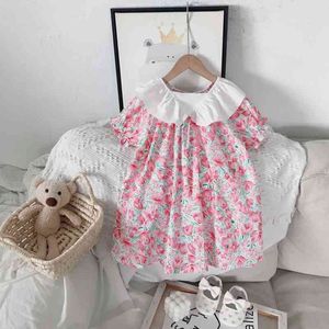 2022 Summer Korean Girls Dress Doll Collar Floral Girl Dress Children's Dress Princess Dresses Girls Clothes G220518