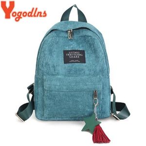 Yogodlns Women Backpacks School Shoulder Bag With Tassel Corduroy Backpack Female Notebook Bags For Girls Preppy Style Knapsack 210922