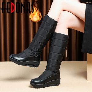 FEDONAS New Tassels Women Winter Warm Snow Boots Wedges High Heels Knee High Boots Female Long High Boots Platforms Shoes Woman Y200114