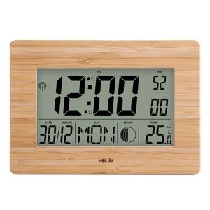 Fanju Digital Wall Clock lcd多数の大きい時間温度カレンダーアラームテーブルデスク時計現代デザインオフィスホーム装飾220426