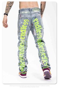 Herbst Neue Trendy Marke High Street Stickerei Zerrissene Retro Jeans Hosen Für Männer Und Frauen T220721