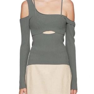 DEAT asymmetrical full sleeves square knitting elastic patchwork backlesss sexy top female fashion too WO13301M 220325