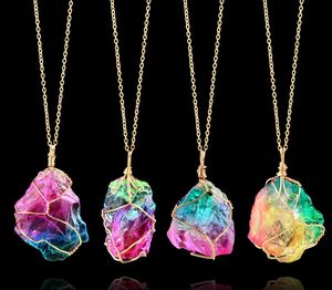 Colar de sete cores pingente de cristal de pedra crua de sete pingente de cristal transparente Jóias de cadeia multicolor