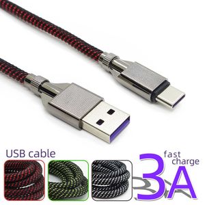 1M/3FT 3A Fast Charging cables Micro USB type-c Zinc alloy braided mobile phone data cable for Android Samsung