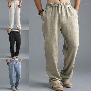 Men's Pants Trousers Bleached Linen Cotton Baggy Breathable Casual Sports Full Length Loose Solid Color