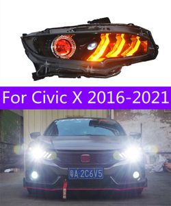 Civic X 20 16-2021 10th LEDオートヘッドライトアセンブリアップグレードマスタングデザインスタートアニメーションダイナミックランプアクセサリーのカーライト