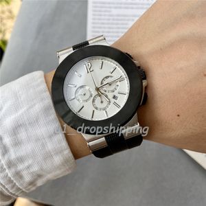 Dropshipping - Mens Watch Contrast Color 44mm large dial Three Eyes Stainless Steel Watches Rubber Strap Fashion Quartz WristWatch