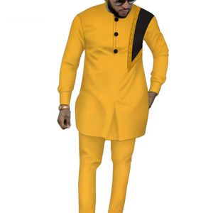 BintaRealwax Custom Men's Abita da uomo Africano Set di abbigliamento tradizionale Dashiki Ankara Pant Coat a 2 pezzi Set a manica lunga Outfit da binari con tracce Wyn1317