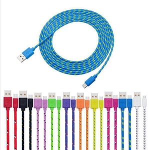 Nya 10 färger flätad mikro USB -kabel typ C -kablar 1m 2m 3m för höghastighetstelefon Fast Charger Sync Data Cord för Samsung Android LG -telefonkablar