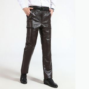 Мужские брюки коричневые мужские роскошные кожаные кожаные брюки плюс размер.