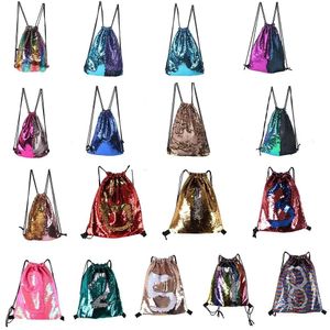 Saco de cordão de lantejoulas de glitter 2018 desenhos animados sereia lantejoulas mochilas de viagem sacos 17 estilos 42 * 36cm