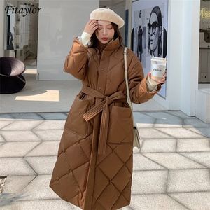 Fitaylor Winter Women Parka Stand Stand Stand Duck White Duck Down Long Long Warm preto preto Snow Outwear 201210