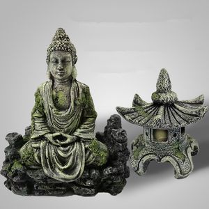 Fish Tank rium Decor Statua del faro del Buddha antico per gli accessori dell'ornamento Y200917
