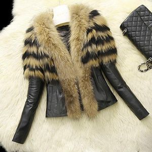 Women's Fur & Faux 2022 Women Raccoon Dog Leather Jacket Winter Sheepskin Long Sleeve Coats Big Size 6XL