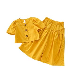 Estate Neonate Abbigliamento 2 pezzi Set per bambini Top a maniche corte Plus + Pantaloni a gamba larga Vestito Abbigliamento per bambini di moda Outfit 220509