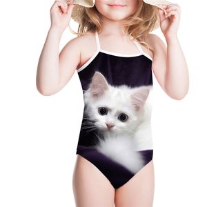 Cute Black Cat Print Kawaii Children Swimwear Swimming Bathing Suit Girls Swimsuit Kids Swimwear Baby Halter monokini 220616