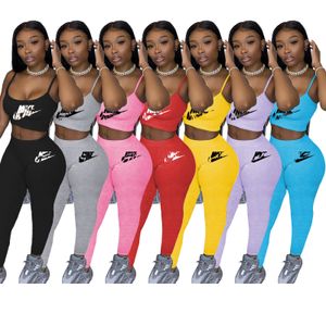 2024 Brand Designer Workout Set Two Piece Pants Women Tracksuits Summer Fall Sporty Outfits Spaghetti Strap Crop Tops and High midje Leggings Active Gym kläder 4882