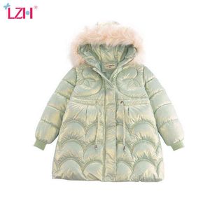 Lzh 2021 Mid-Length Down Jacket For Girls Winter Jacket Bow Childrens Clothing Thicker Children Outerwear 5-12 Year Jacket For Children J220718