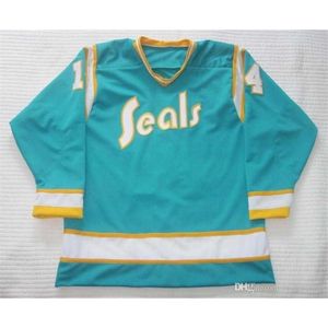 Thr Vintage California Golden Seals Jim Pappin Hockey Jersey Stickerei genäht Passen Sie Trikots mit beliebiger Nummer und Namen an