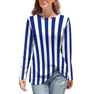 T-shirt da donna Design nautico Strisce verticali blu navy Street Style T-shirt a maniche lunghe Grafica semplice Maglietta da donna Oversize TopWome