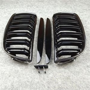 2PCS przednie zderzak nerki bliźniacze płetwy sportowe Grill Grille dla BMW 3 serii E90 2005-2007 ABS M Kolor Dual Slat Racing Grill