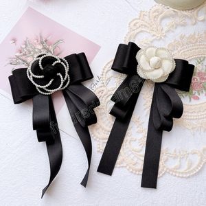 Tecidos De Gravata venda por atacado-Tecido de fita coreana gravata borbulha pino pérola camélia flor gravata camisa colar luxularia jóias de casamento para mulheres acessórios
