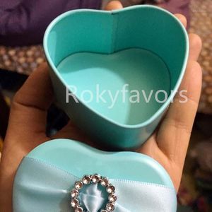 Presentförpackning 12st Blue Heart Tin Boxes Favors Holder Wedding Candy Package Anniversary Party Chocolate Packing Table Decors Supplies
