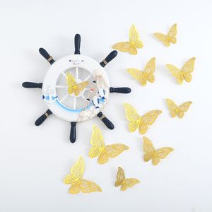 Adesivo de parede de borboleta oca 3D Butterfly estéreo para festival de casamento Decoração caseira 12pcs Metálico Feel Butterfly