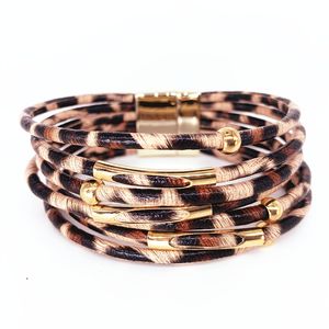 Leopard Leder Armbänder Für Frauen 2022 Mode Armbänder Armreifen Elegante Multilayer Breite Wrap Charm Armband Schmuck