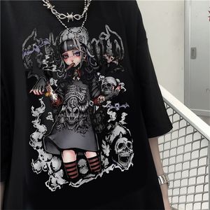 Summer Goth Female Tee Estetyczne luźne kobiety T Shirt Punk Dark Grunge Streetwear Ladies Gothic Top