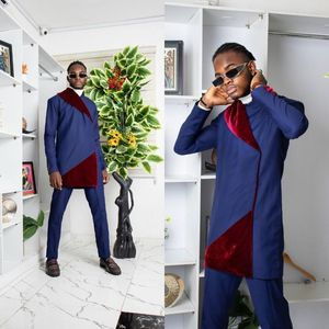 Abiti da uomo Blazer Abito da uomo blu scuro scuro Su misura 2 pezzi Pantaloni blazer lunghi su misura Velluto Abbigliamento da lavoro formale Affari causale Sposo Prom