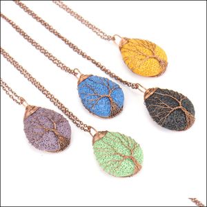 Hangende kettingen Twine Colorf Lava Stone Tree of Life Diy Aromatherapy Essential Oil Diffuser Necklace for Women Jewelr Dhseller2010 DHO60
