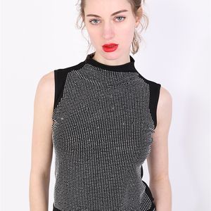 マッドブラック夏のカジュアル緩い韓国の服光沢のあるダイヤモンドTシャツ女性綿のファッションノースリーブトップスシャツTEES T02423 220321