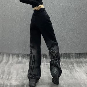 HOUZHOU Gothic Streetwear Frauen Jeans Herbst Harajuku Vintage Hohe Taille Denim Hosen Grunge Lose Hosen Weibliche 220330