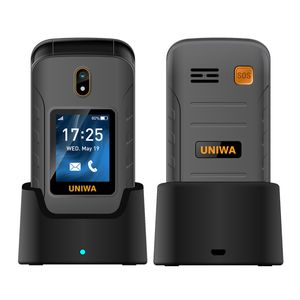 Оригинальный Uniwa v909t Полный 4G-полоса сотовые телефоны Большой кнопк с переворотом телефона Двойной экран 0,3 Мп камера FM Радио БОЛЬШОЙ КЛАВА