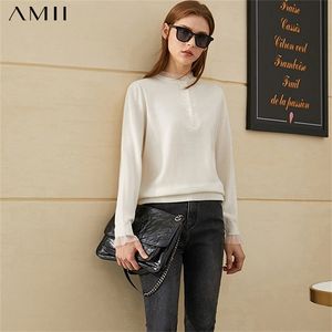Amii minimalizm zima moda 100%wełniane swetry dla kobiet przyczynowo -koronkowe patchwork szczupły sweter sweetowy pullover Tops 12070631 20125