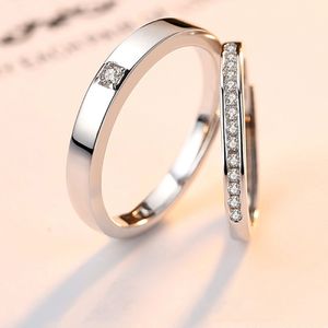 1 Pair Solid Couple Rings Copper Plated Platinum Resizeable Multiple Crystal Men Women Overlap Opening Engagement Wedding Gift Finger Jewelry Accessories