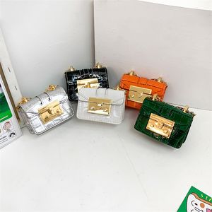 ファッションチルドレンストーンパターンプリンセス財布ハンドバッグキッズメタルロックボタン小さな正方形のバッグベビーガールズミニチェーンPUクロスボディバッグゼロウォレットF1292