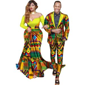 Ethnische Kleidung Teile Set Afrikanische Kleidung Für Paar Liebhaber Männer Outfits Frauen Lange Party Maxi Kleid 6XL WYQ40Ethnic