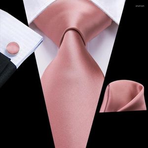 Bow Ties Rose Pink Coral Solid Silk Wedding Tie For Men Handky Cufflink Gift Necktie Fashion Design Business Party Dropship Hi-Tie Smal22