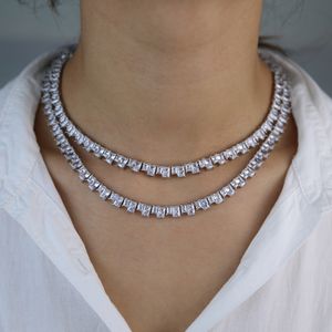 Iced Out Silver Baguette CZ Tennis Chain Halsband för kvinnor Högkvalitativ Hip Hop Ice 5A Cubic Zirconia Choker Smycken I lager