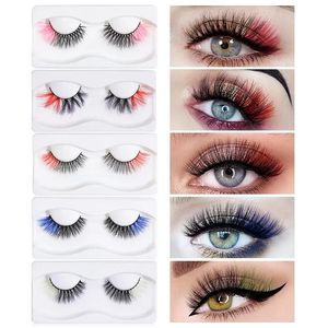 Colored Lashes Wispy Fluffy 3D Mink Lash Natural Long thick color eye lash strip multicolored two-toned faux cils Self adhesive
